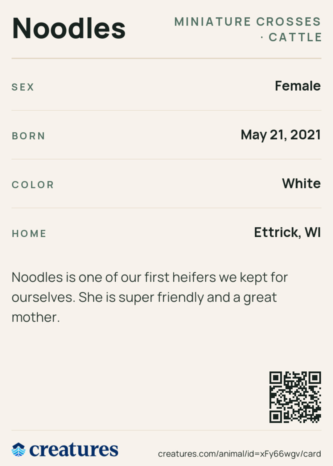 Noodles Creature Card back