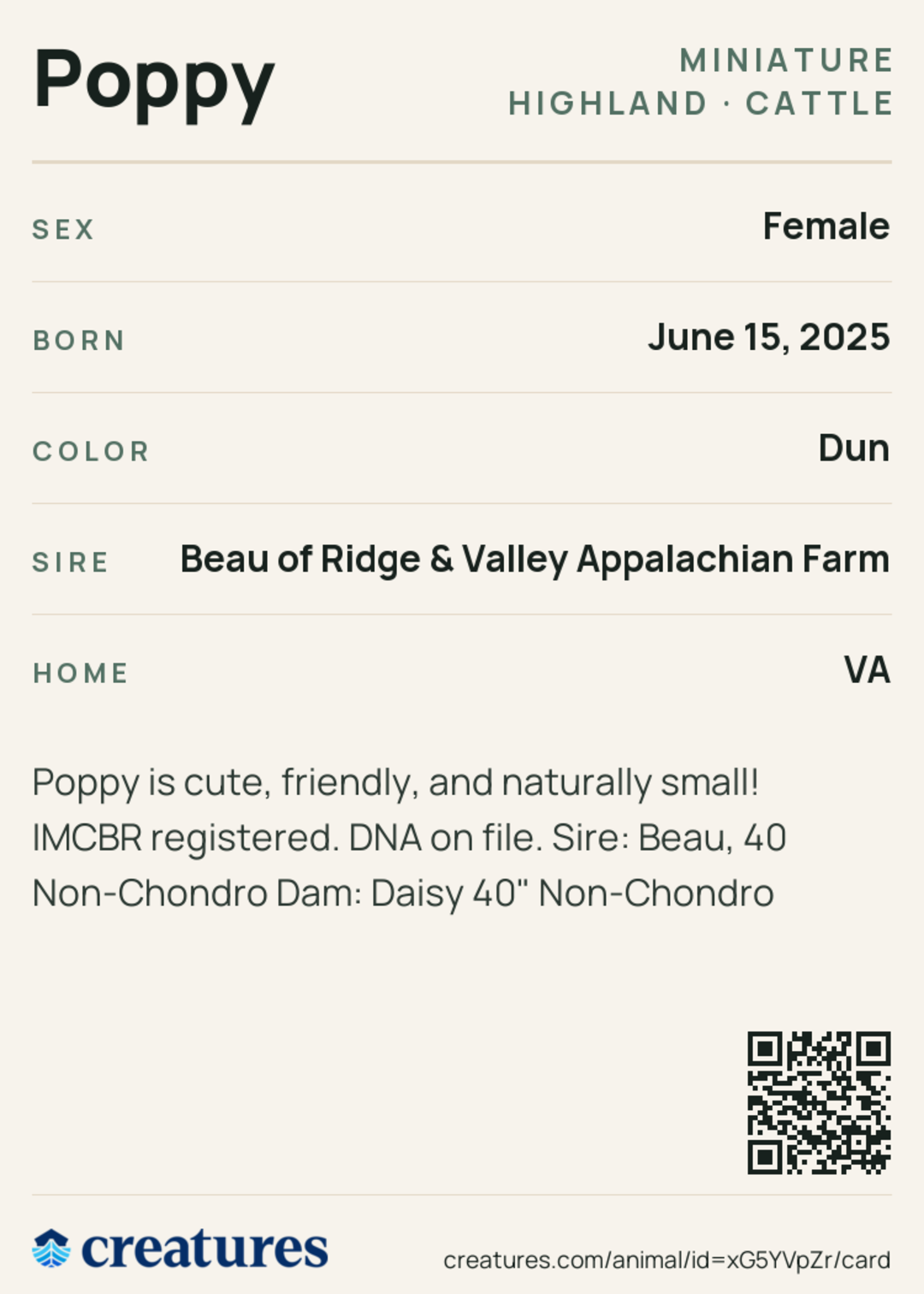 Poppy Creature Card back