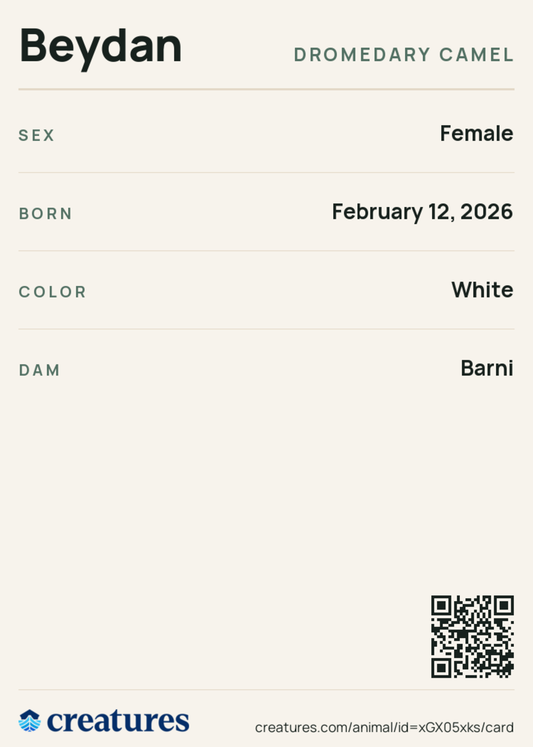 Beydan Creature Card back