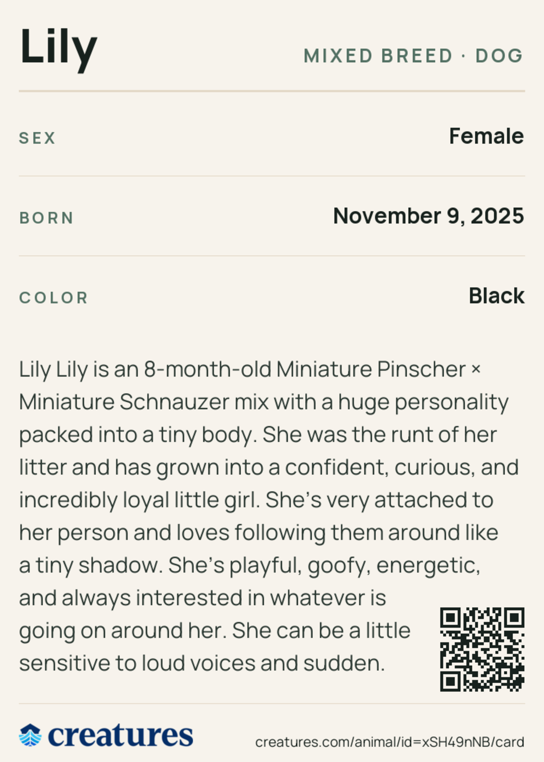 Lily Creature Card back