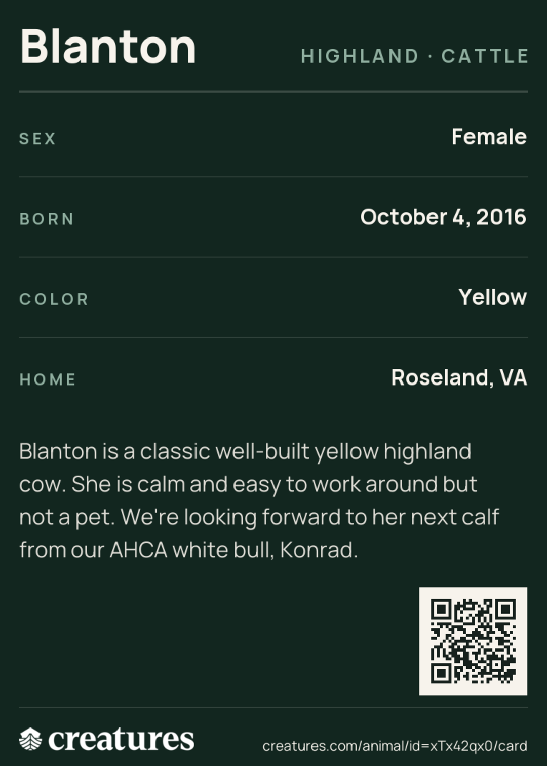 Blanton Creature Card back