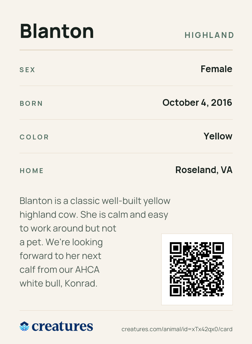 Blanton Creature Card back
