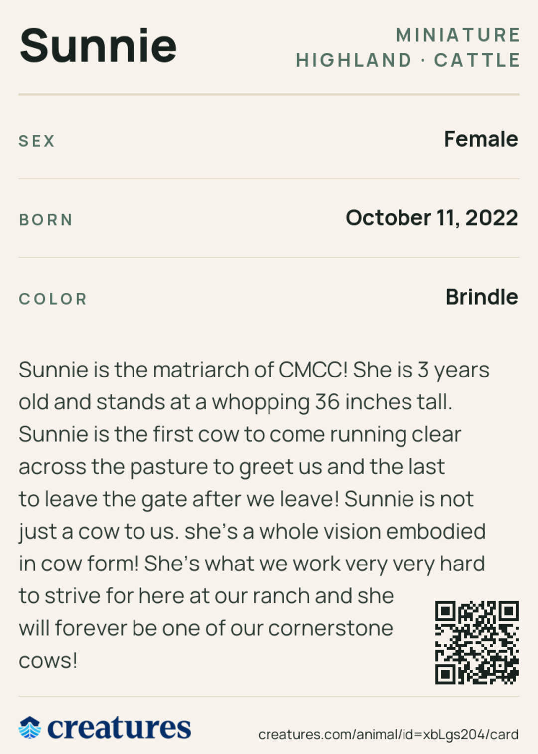 Sunnie Creature Card back