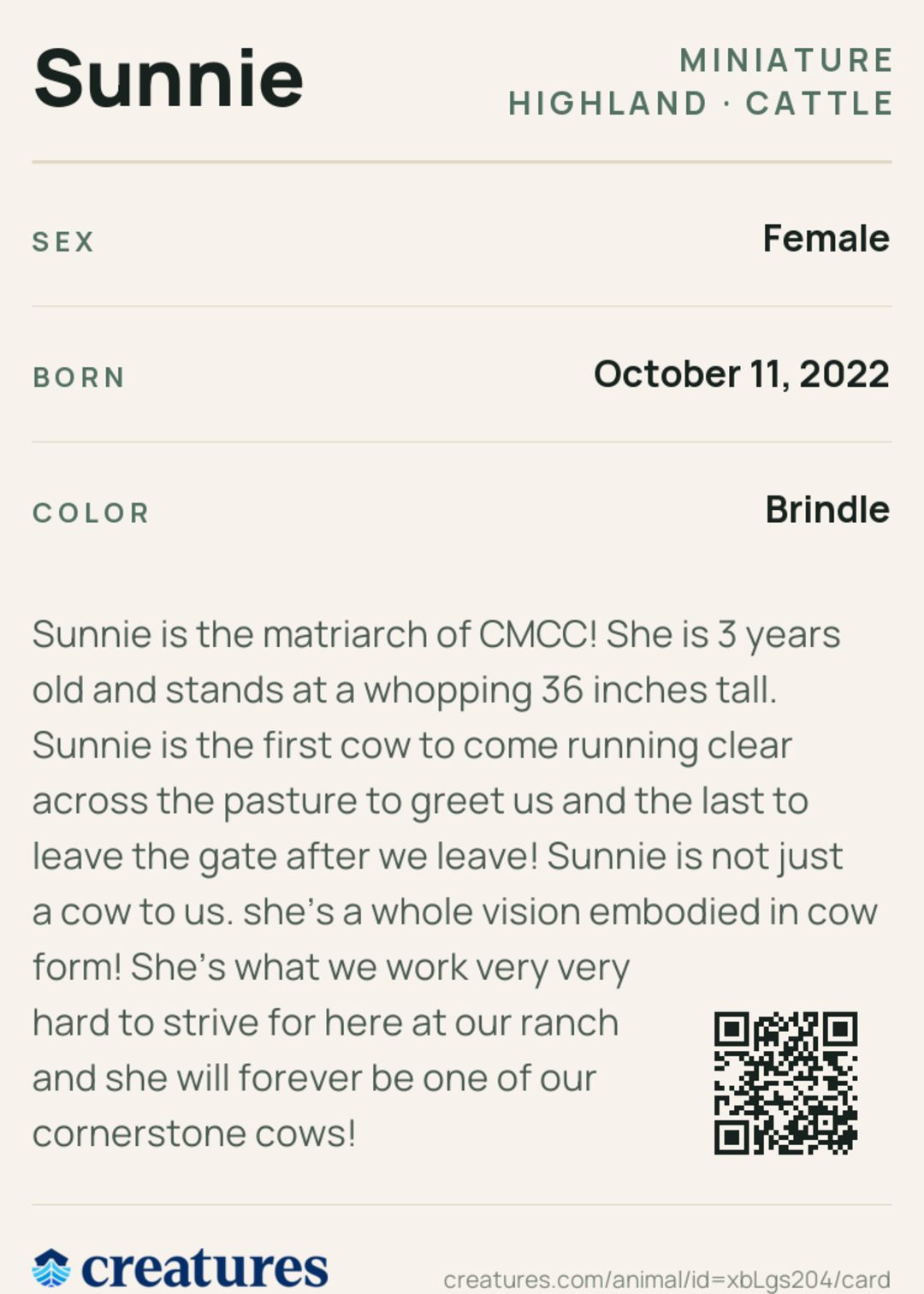 Sunnie Creature Card back