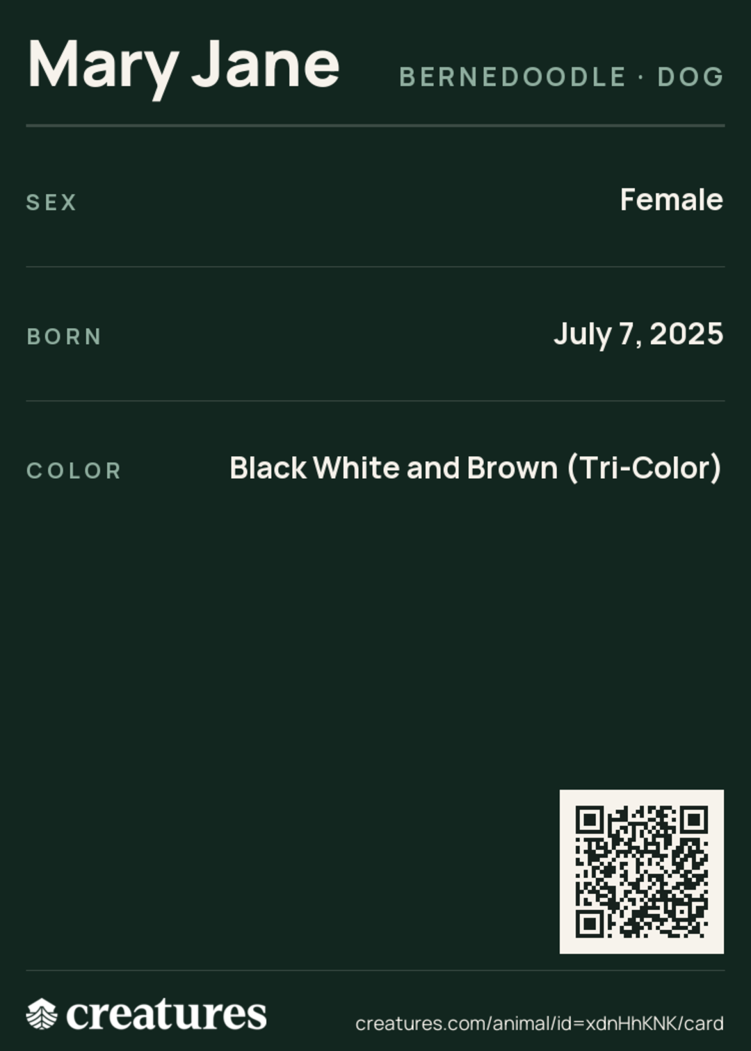 Mary Jane Creature Card back