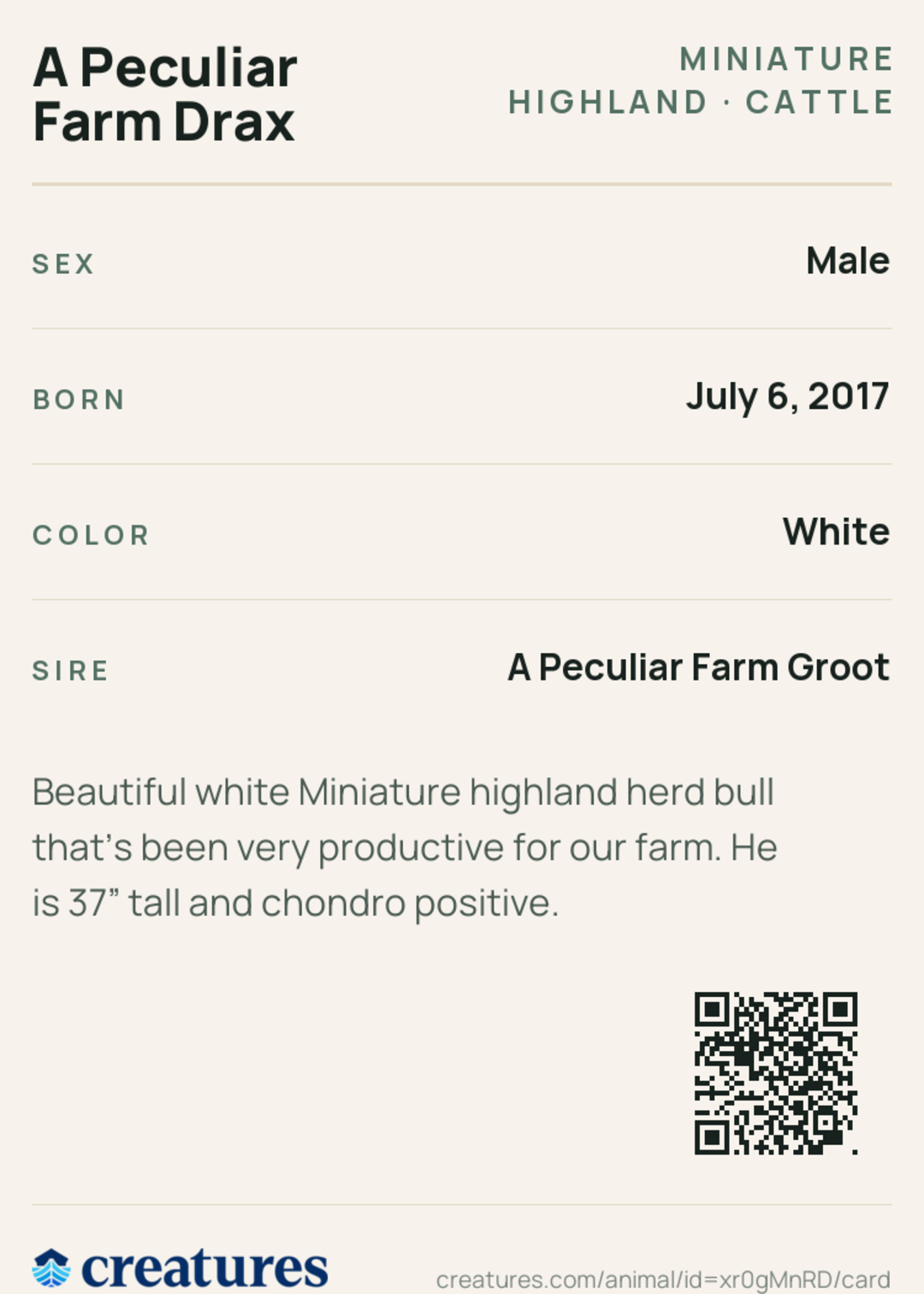 A Peculiar Farm Drax Creature Card back