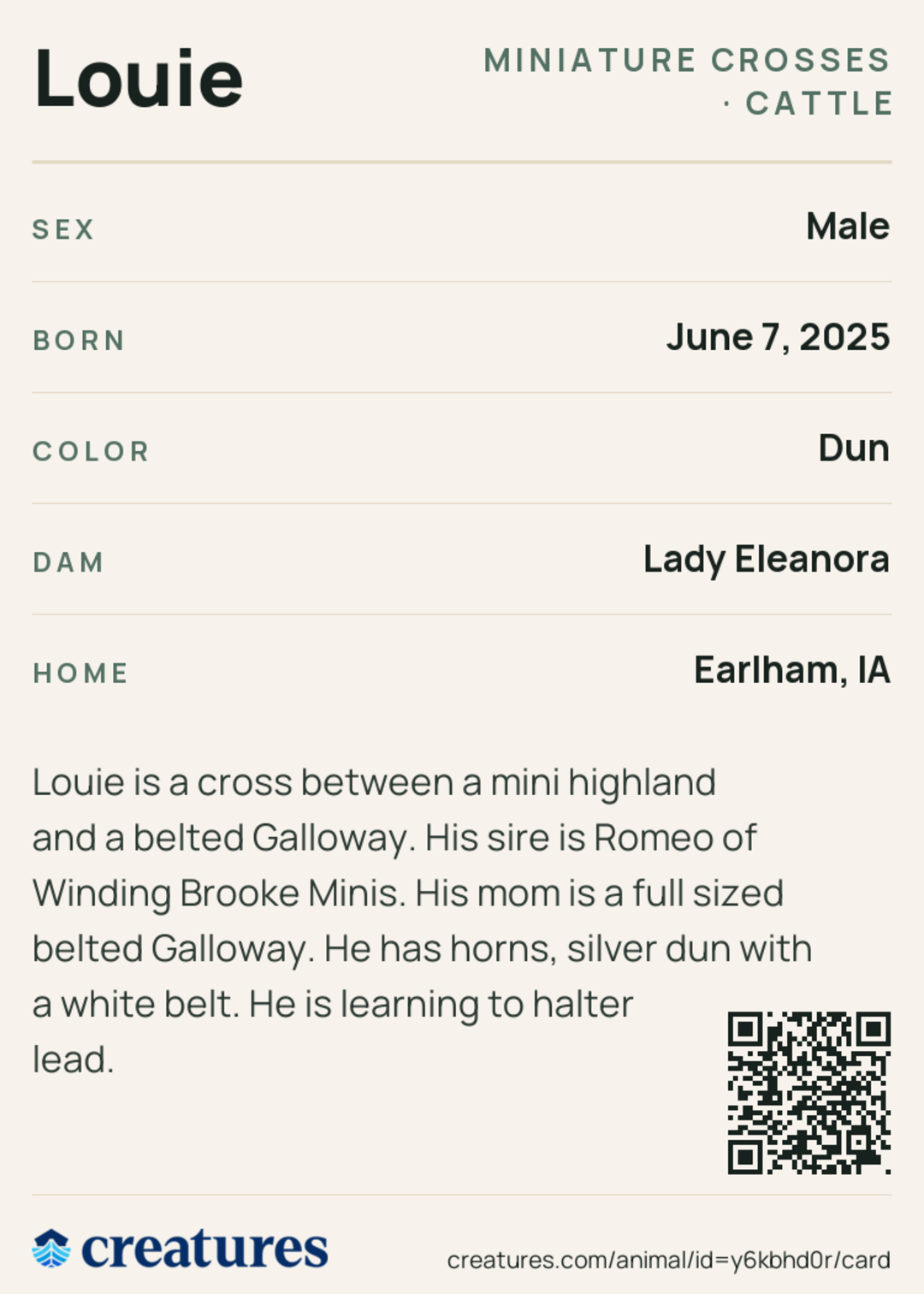 Louie Creature Card back