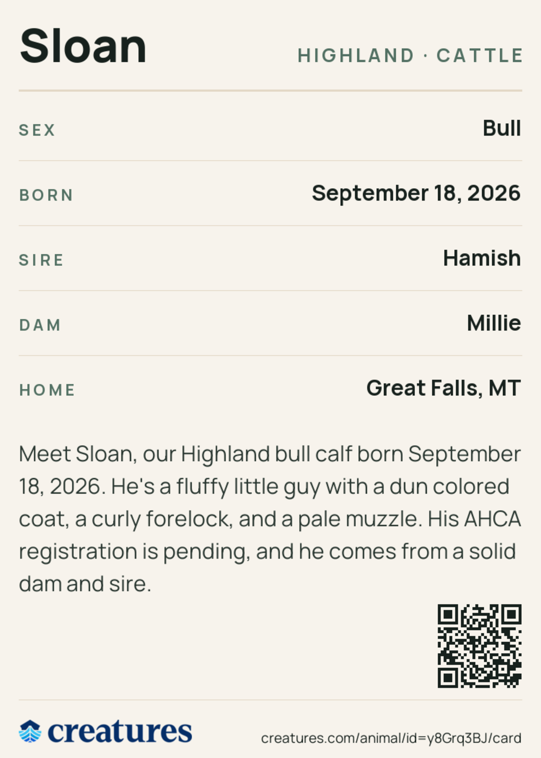 Sloan Creature Card back
