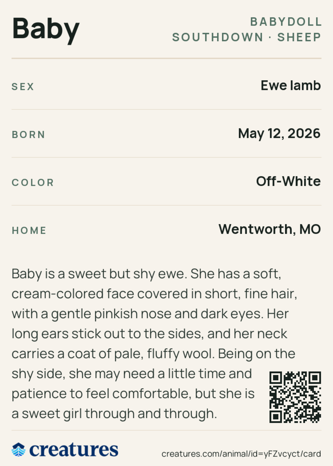Baby Creature Card back