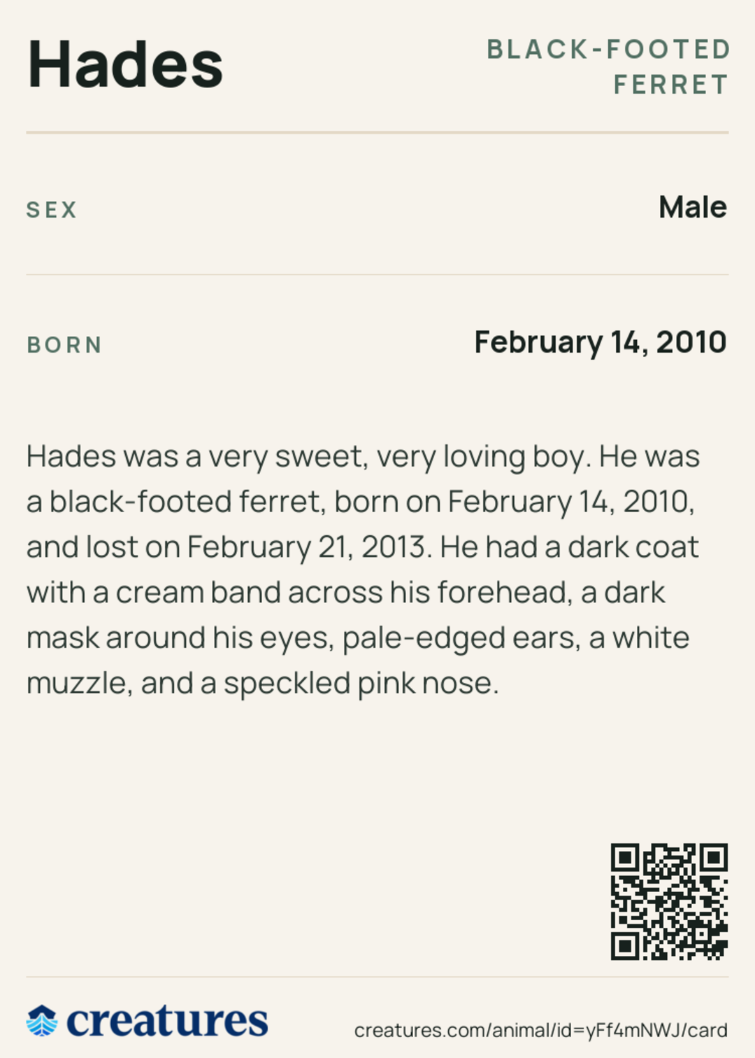 Hades Creature Card back
