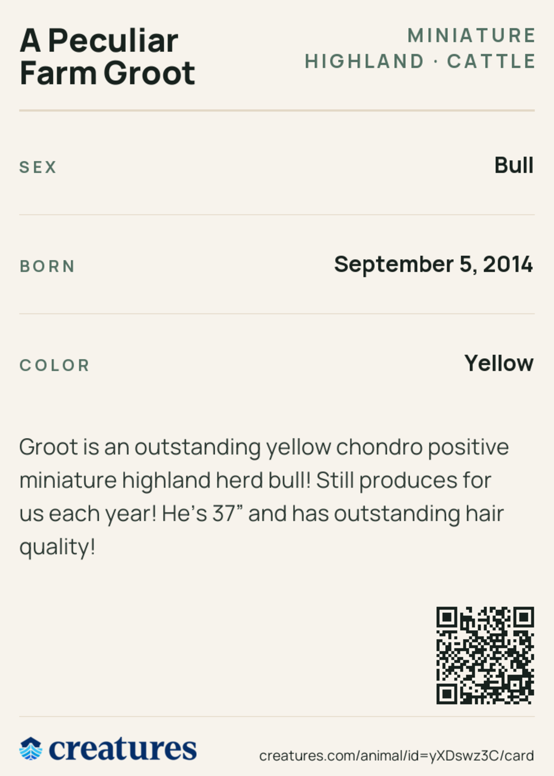 A Peculiar Farm Groot Creature Card back