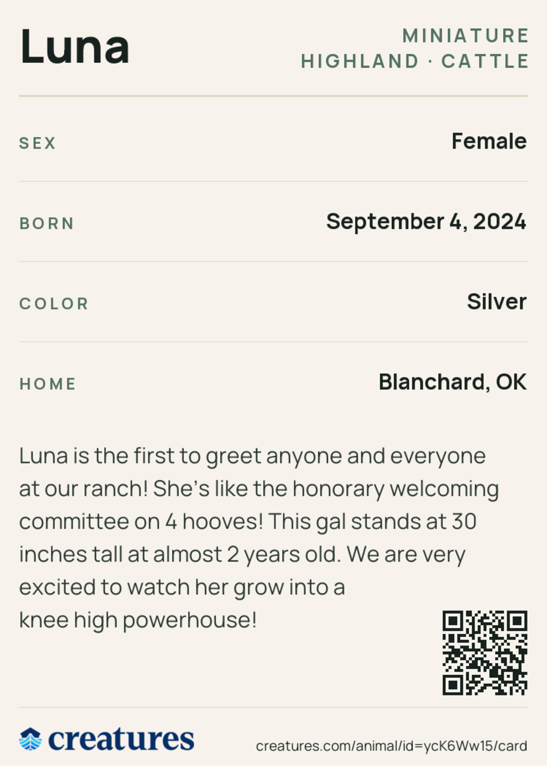 Luna Creature Card back