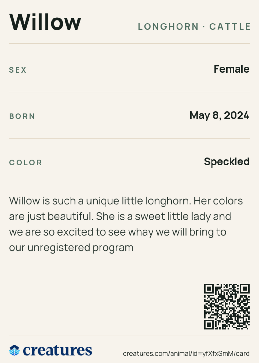 Willow Creature Card back
