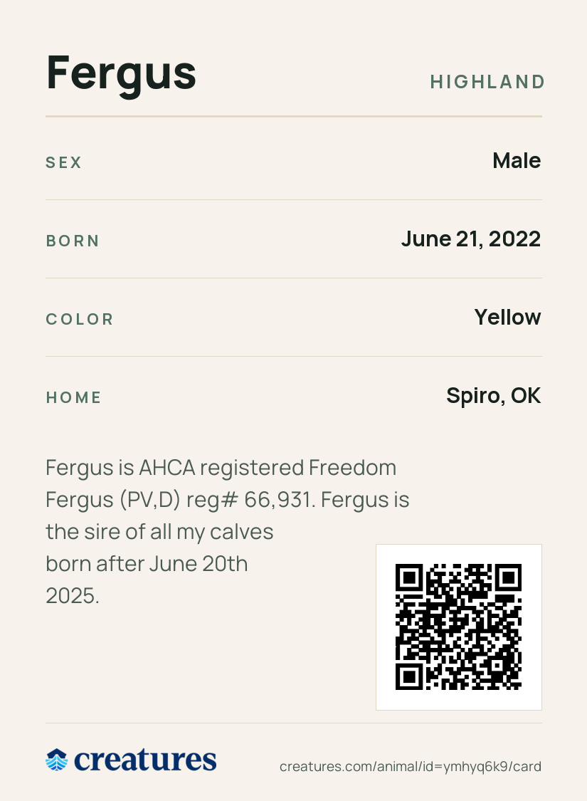 Fergus Creature Card back