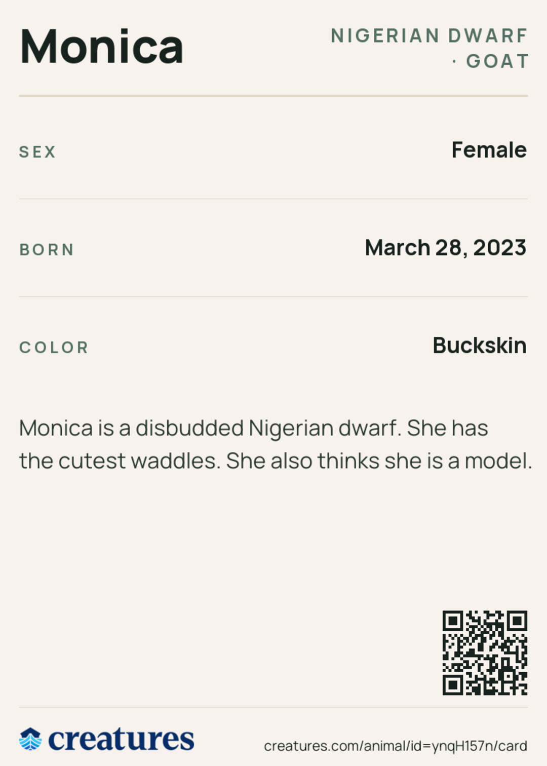 Monica Creature Card back