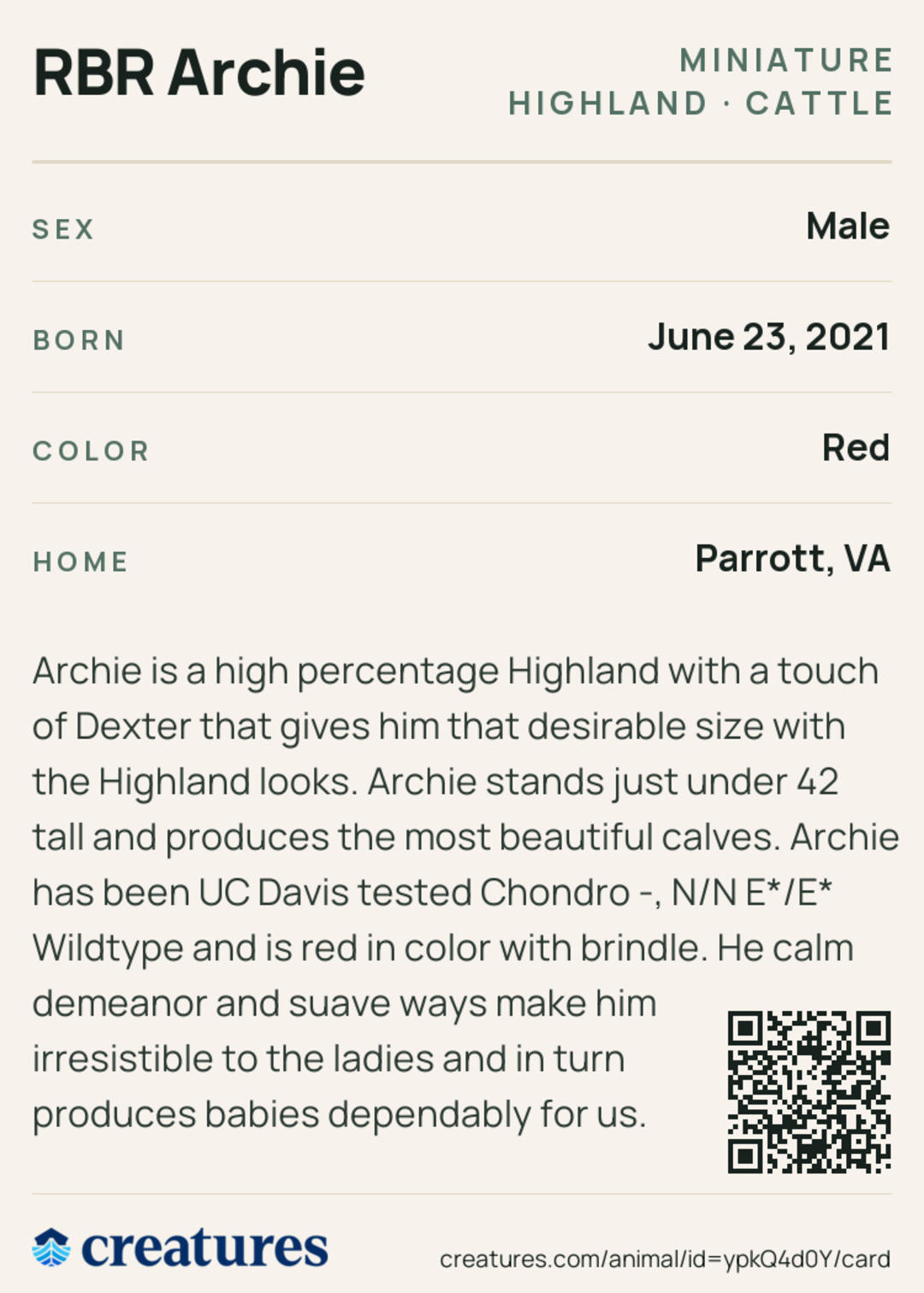 RBR Archie Creature Card back