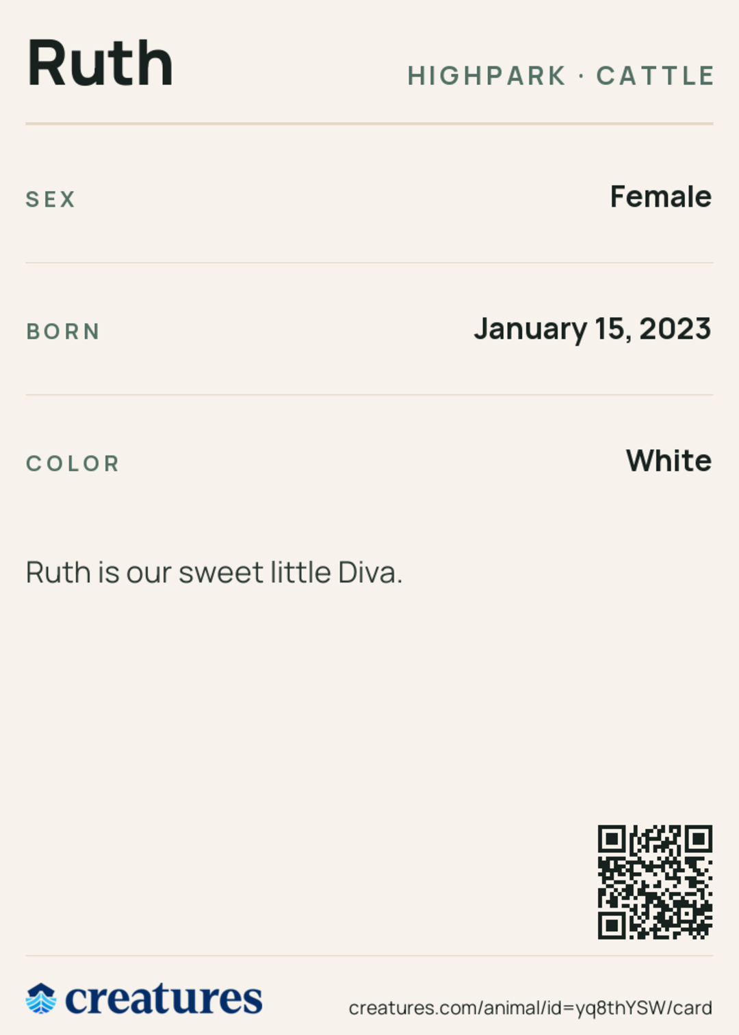 Ruth Creature Card back
