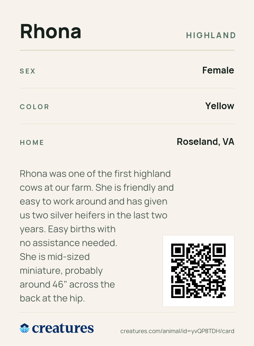 Rhona Creature Card back