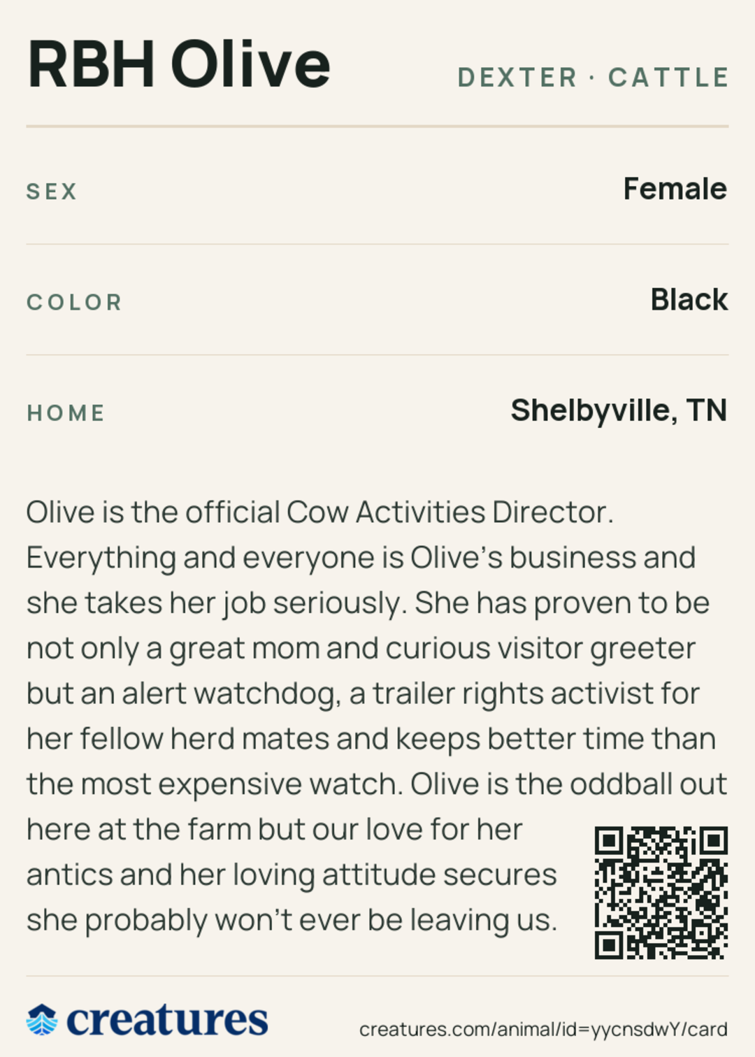 RBH Olive Creature Card back