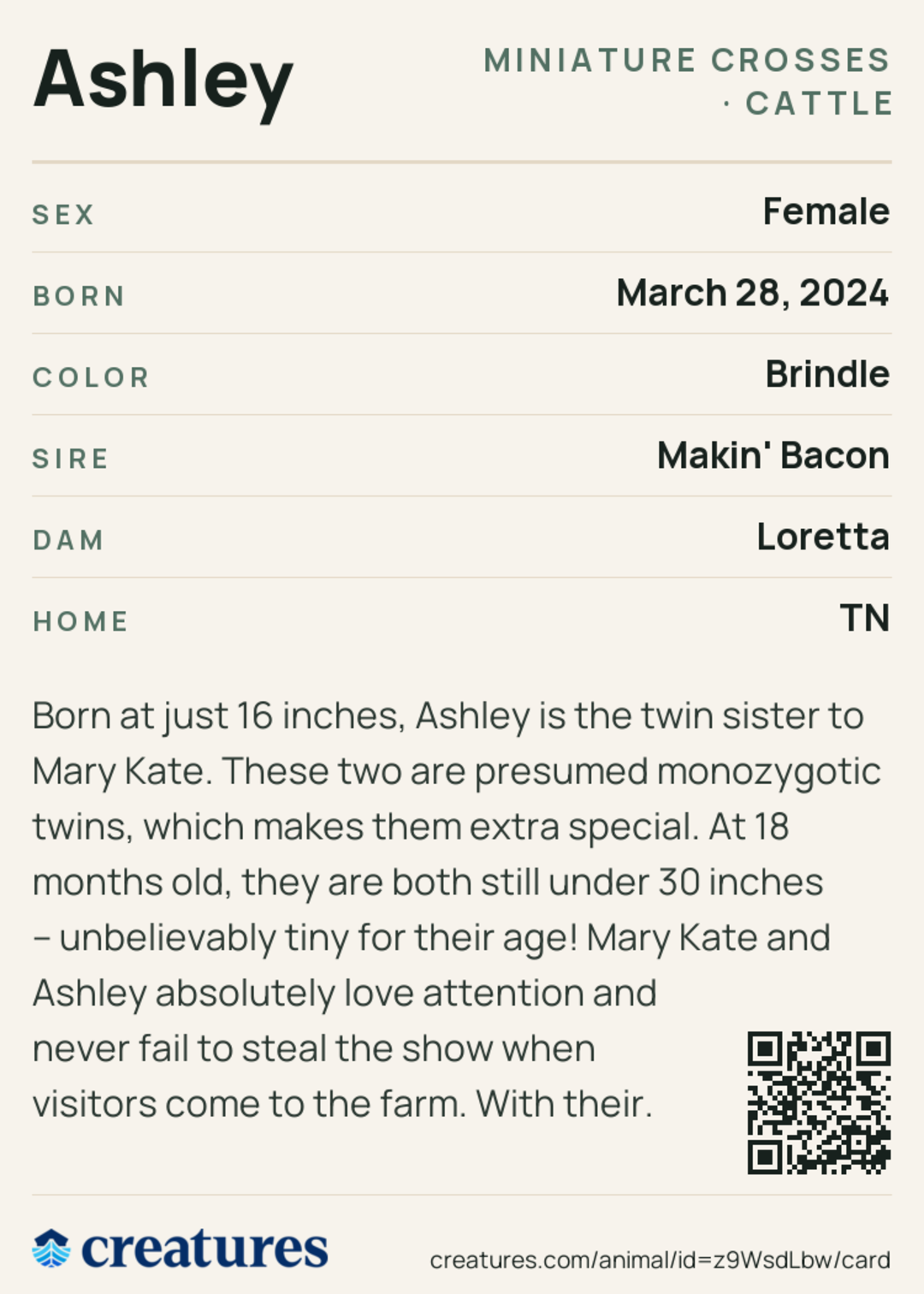 Ashley Creature Card back