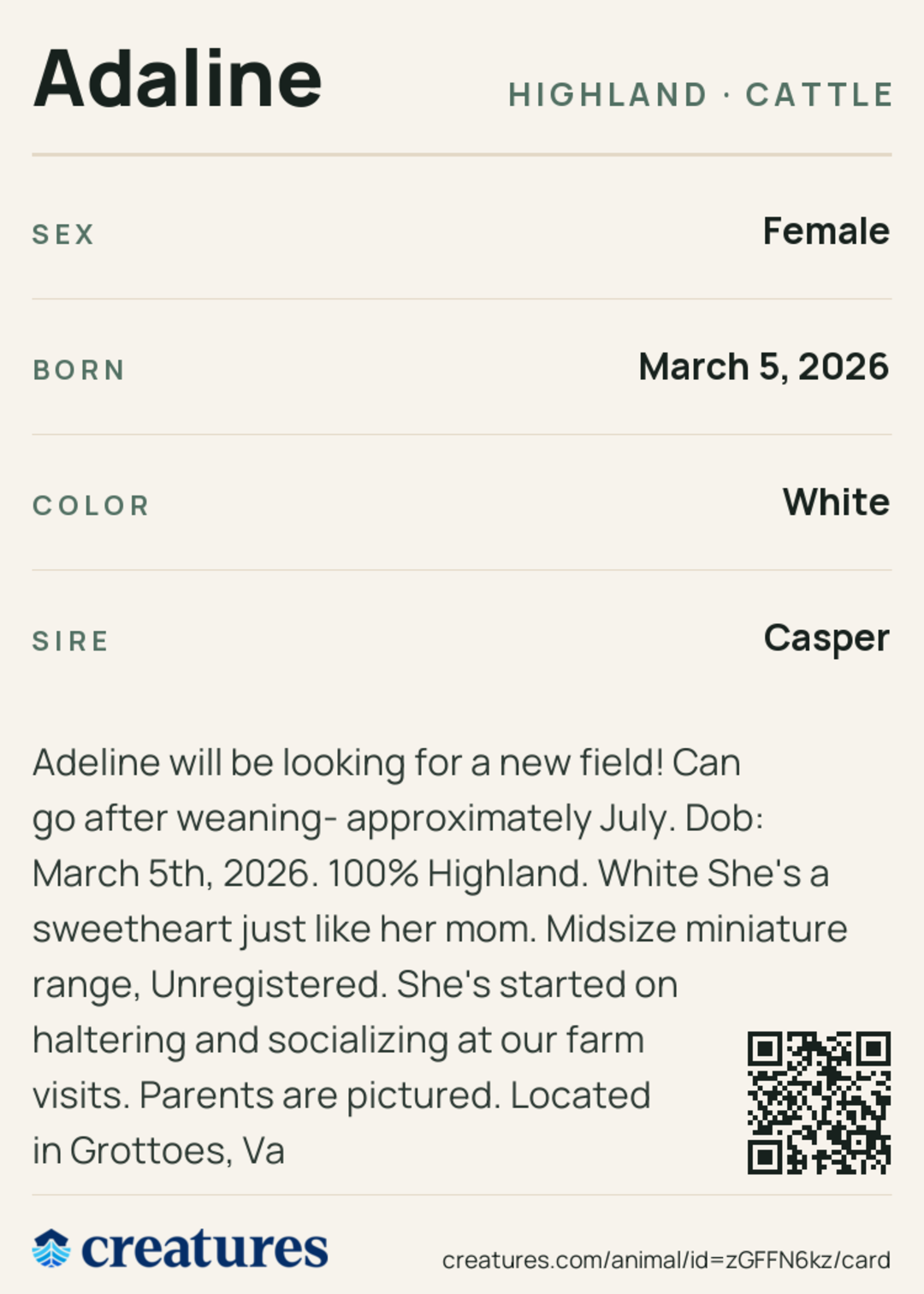 Adaline Creature Card back