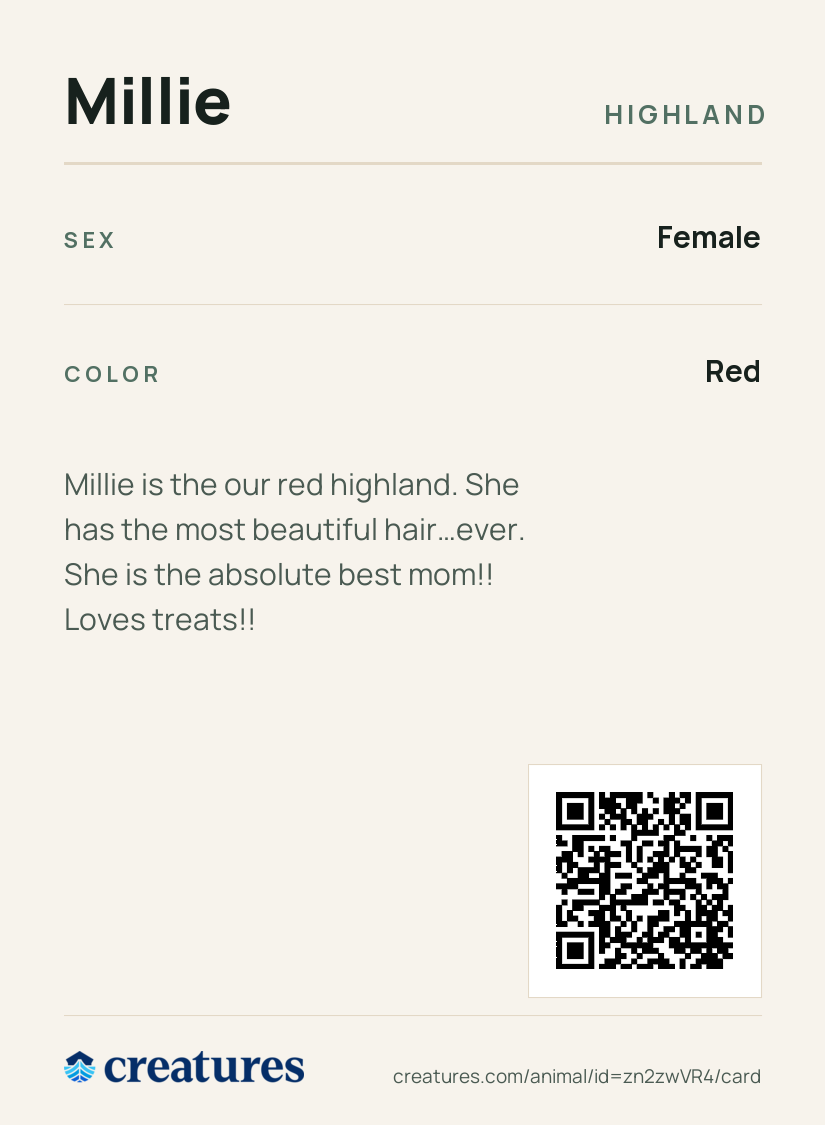 Millie Creature Card back
