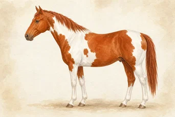 Illustration: Middle-range Tobiano · Chestnut horse
