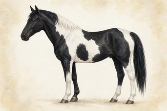 Illustration: Middle-range Tobiano · Black horse